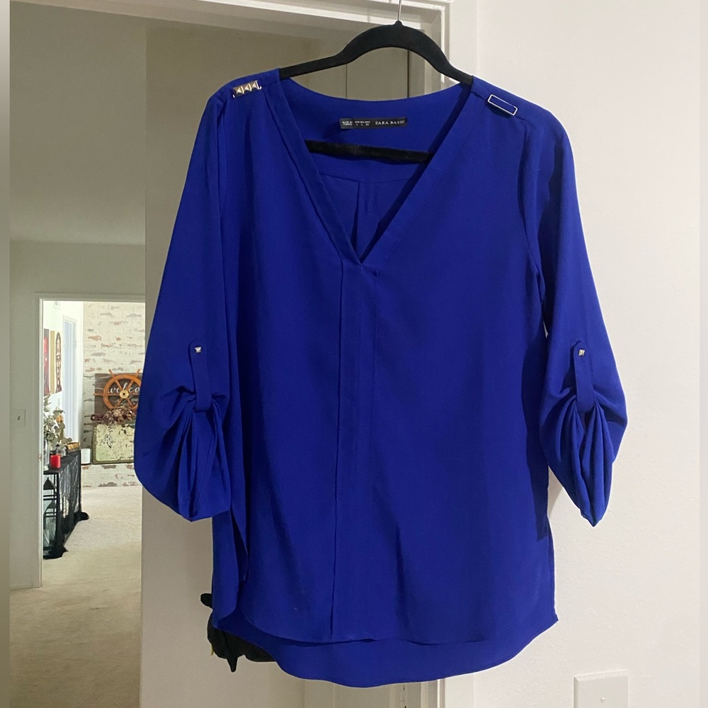 Zara Royal blue blouse with studs SZ L